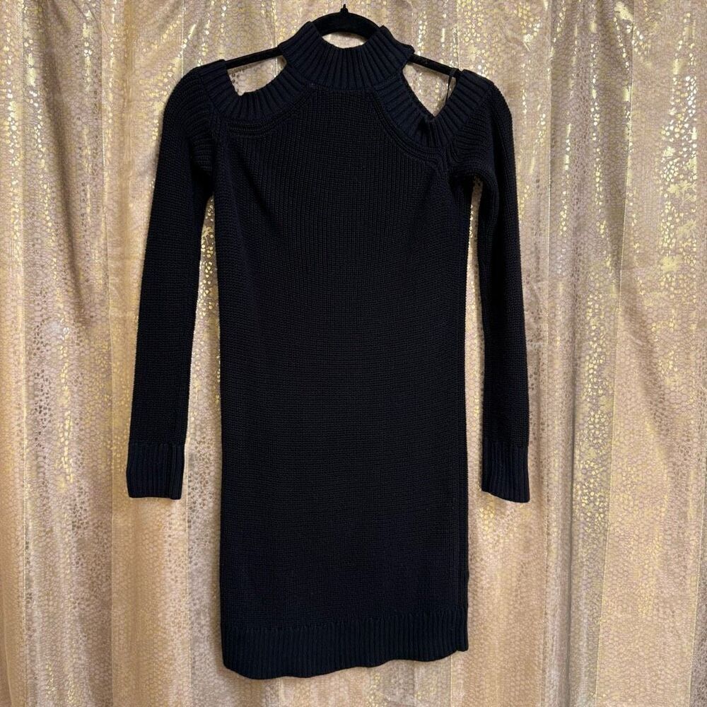 Abercrombie & Fitch Black Cold Shoulder Long Sleeve Sweater Dress XS